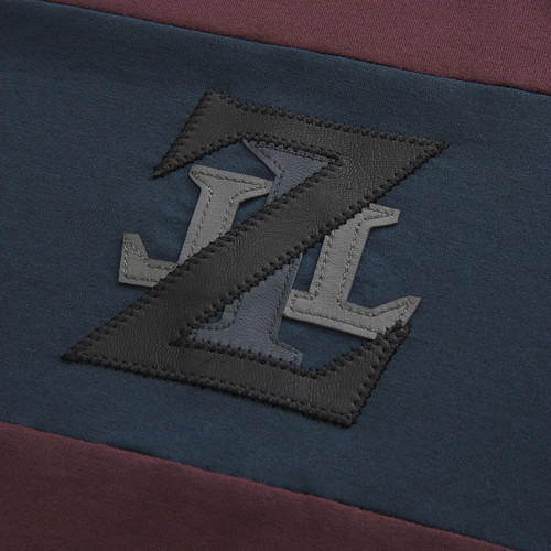 Deep cherry and blue t-shirt, round neck, "ZILLI" monogram in calfskin Deep cherry and blue t-shirt, round neck, "ZILLI" monogram in calfskin