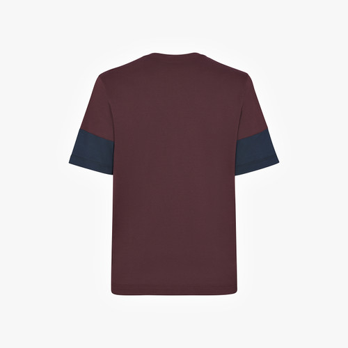 T-shirt bleu et cerise foncé, col rond, monogrammeZILLI" en cuir de veau
