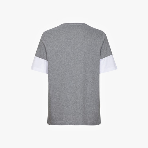 T-shirt gris et blanc, col rond, monogrammeZILLI" en cuir de veau