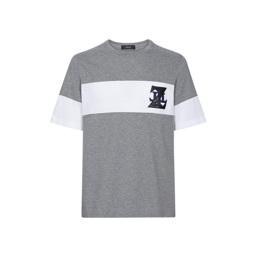 Grey and white t-shirt, round neck, "ZILLI" monogram in calfskin Grey and white t-shirt, round neck, "ZILLI" monogram in calfskin