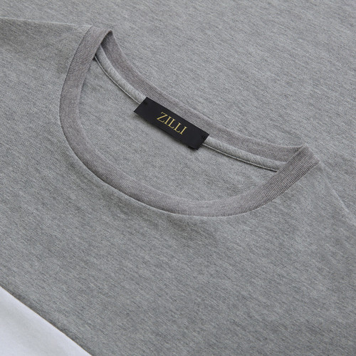Grey and white t-shirt, round neck, "ZILLI" monogram in calfskin Grey and white t-shirt, round neck, "ZILLI" monogram in calfskin