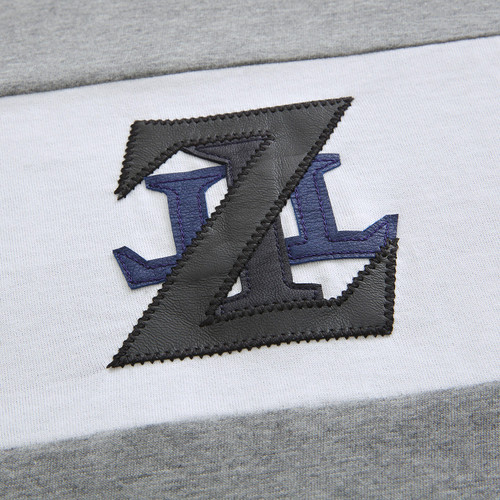 Grey and white t-shirt, round neck, "ZILLI" monogram in calfskin Grey and white t-shirt, round neck, "ZILLI" monogram in calfskin