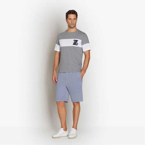 T-shirt gris et blanc, col rond, monogrammeZILLI" en cuir de veau