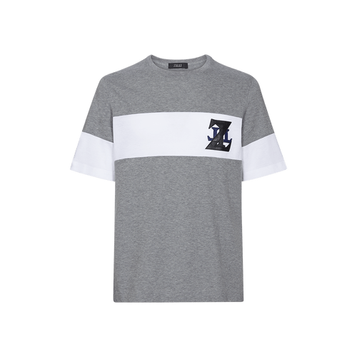 T-shirt gris et blanc, col rond, monogrammeZILLI" en cuir de veau