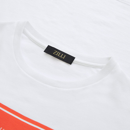 White t-shirt, round neck, "Maison ZILLI EST 1965" printed pattern White t-shirt, round neck, "Maison ZILLI EST 1965" printed pattern