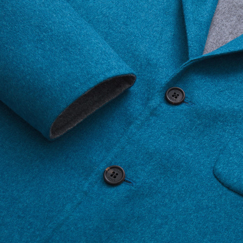 Peacock blue casual jacket, three buttons, patch pockets