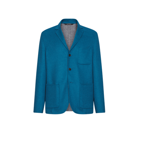 Veste décontractée bleu paon, trois boutons, poches plaquées