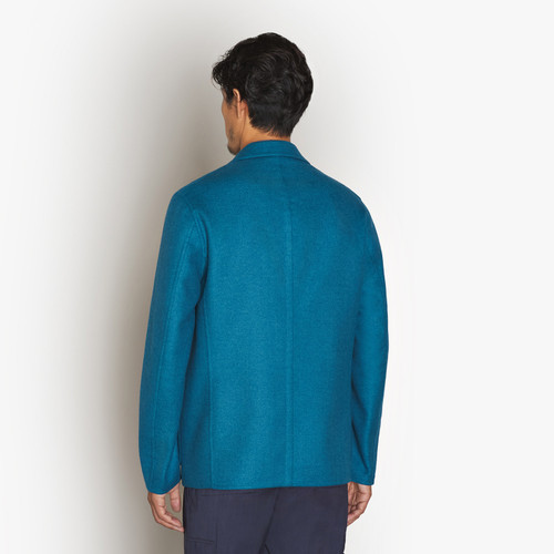 Peacock blue casual jacket, three buttons, patch pockets