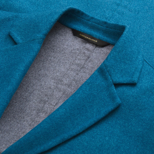 Peacock blue casual jacket, three buttons, patch pockets