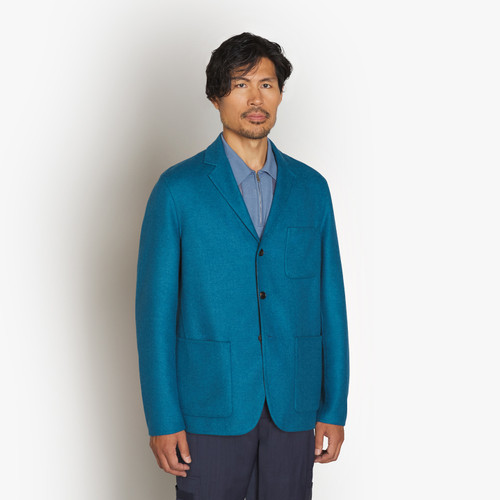 Veste décontractée bleu paon, trois boutons, poches plaquées