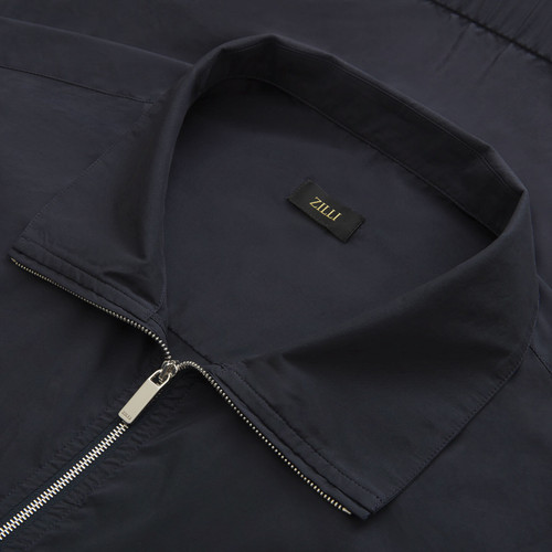 Navy blue zipped overshirt, "ZILLI Crest" embroidery