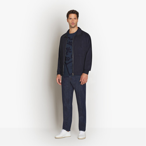 Navy blue zipped overshirt, "ZILLI Crest" embroidery
