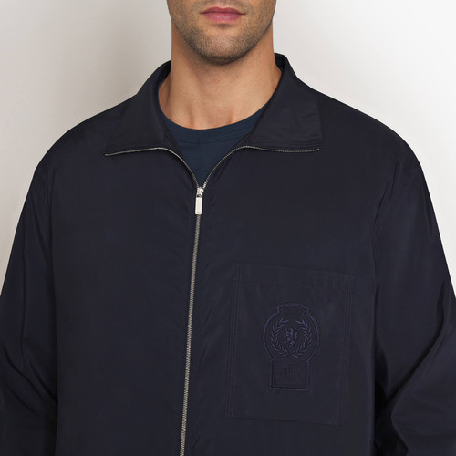 Navy blue zipped overshirt, "ZILLI Crest" embroidery