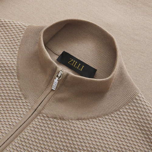 Pull cardigan zippé à col rond caramel pâle