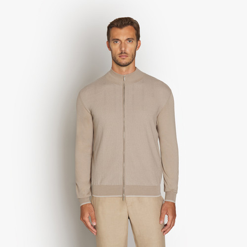 Pale caramel mock neck zipped cardigan sweater