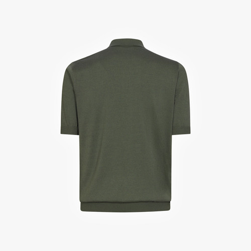 Deep military buttoned polo, leather pocket and inserts