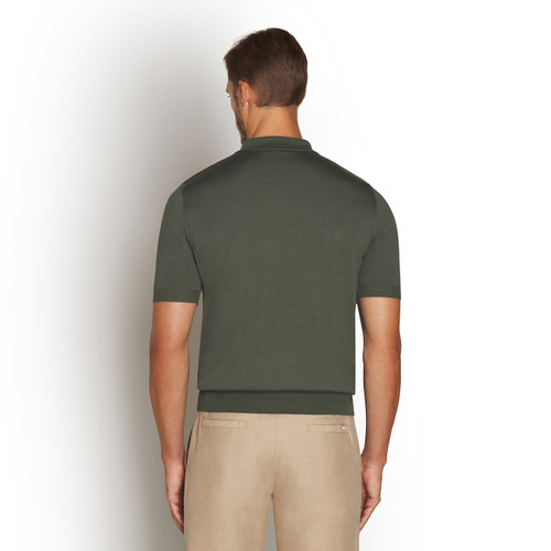 Deep military buttoned polo, leather pocket and inserts