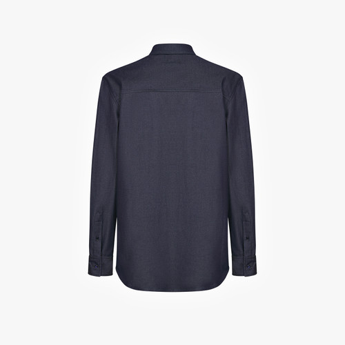 Chemise en denim bleu marine, poches avant bleu électrique 