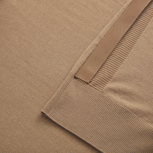 Camel zipped polo, leather sidebands