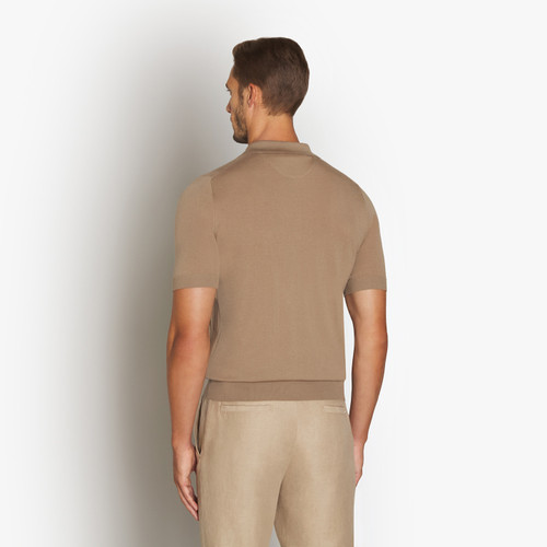 Camel zipped polo, leather sidebands