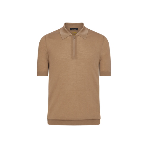 Polo zippé camel, bandes latérales en cuir Polo zippé camel, bandes latérales en cuir