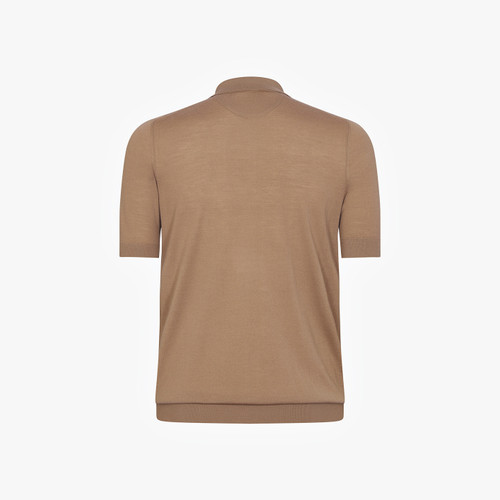 Camel zipped polo, leather sidebands Camel zipped polo, leather sidebands