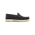 Dark navy hand stitched moccasins, beige sole