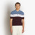 Deep cherry, white and blue zipped polo, "Three lines"