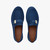 Navy blue moccasins, gold and cream metallic plaque
