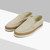 Beige casual moccasins, white woven outsole