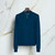 Petrol blue “Placed Geometric” zipped polo shirt