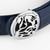 France blue belt in matt crocodile, Lion buckle, width 40mm