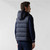 Navy-blue sleeveless padded coat, removable hood
