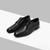 Black lambskin derbies with crocodile details 