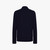 Mock neck zipped navy blue cardigan,  "Rhombus" jacquard weaving