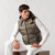 Kaki sleeveless padded coat, removable hood