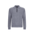 Light Charcoal zipped polo sweater, "Leather Trims"