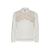 White zipped mock neck sweater, "Staggered Square"