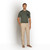 Deep military buttoned polo, leather pocket and inserts