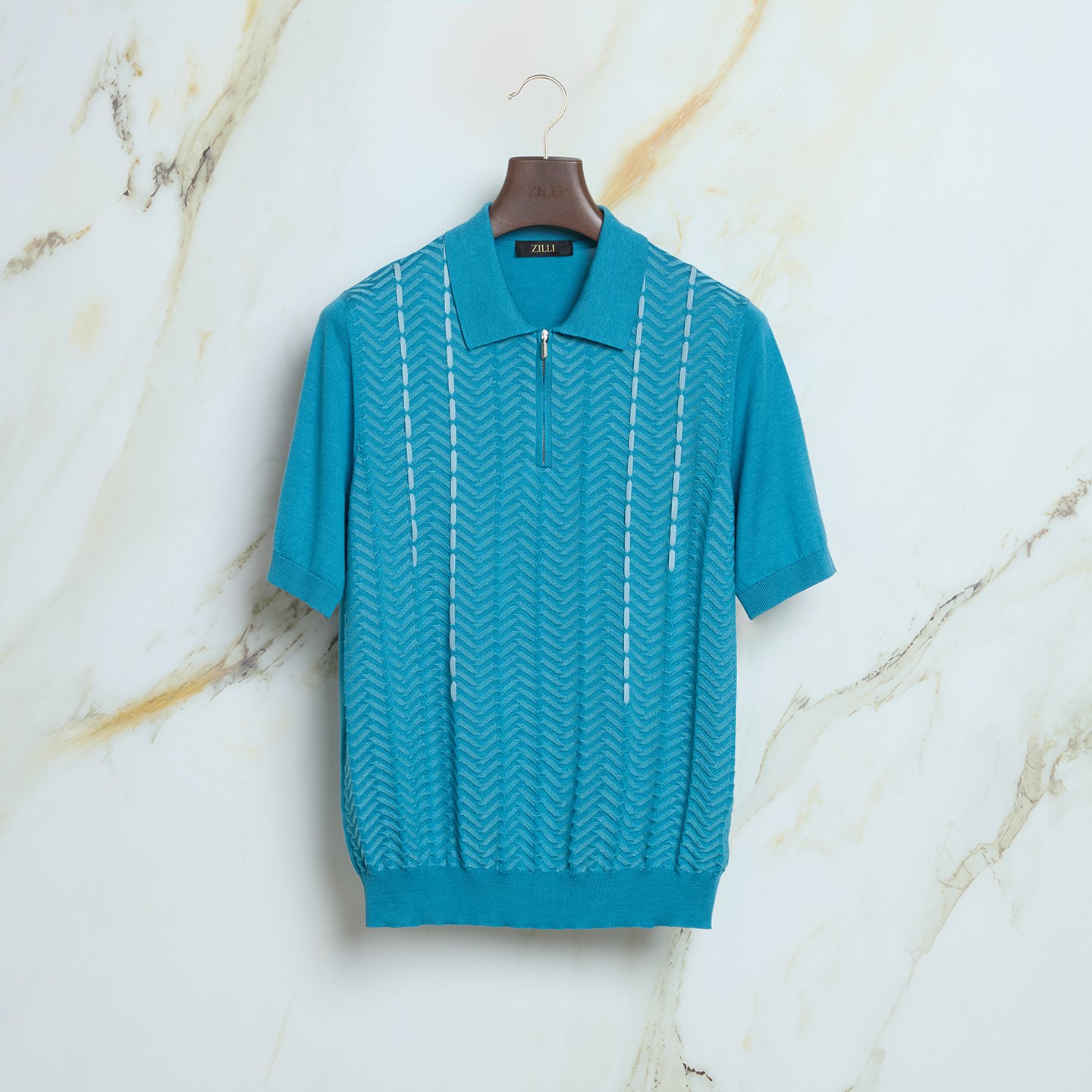 Blue teal “Bridge” zipped polo shirt - ZILLI