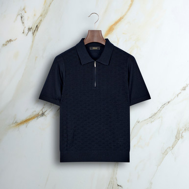 Dark navy blue “Silk Axis” zipped polo shirt - ZILLI