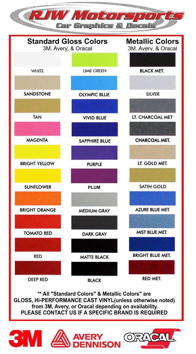 Fastwin Colour Pattern Chart Universal Racing Stripes