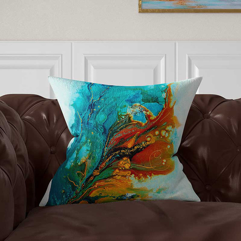 Abstract Throw Pillow Cover, Teal, Turquoise and Orange