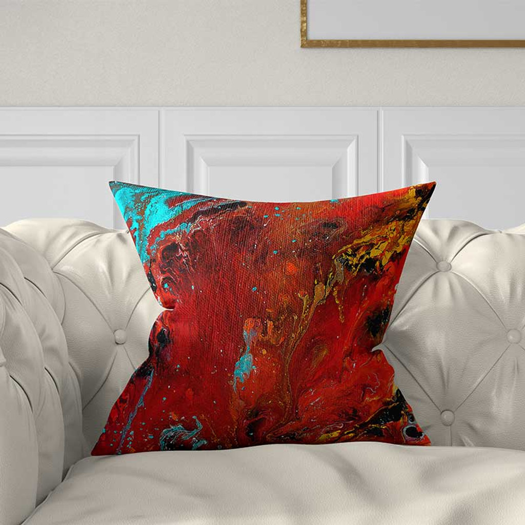 turquoise and red throw pillows