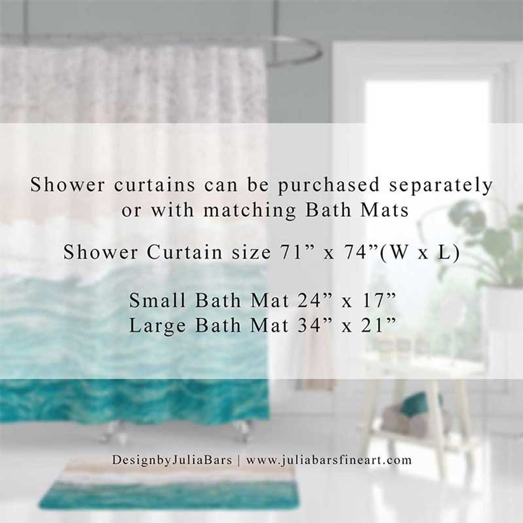 Abstract Art Shower Curtain, Bath Mat, Coastal Bathroom Decor, Blue Beige