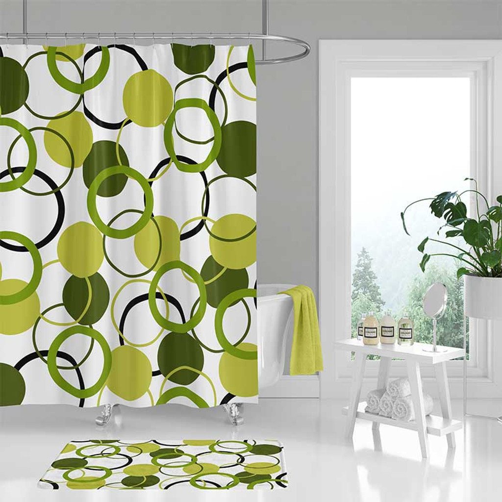 green and white shower curtain