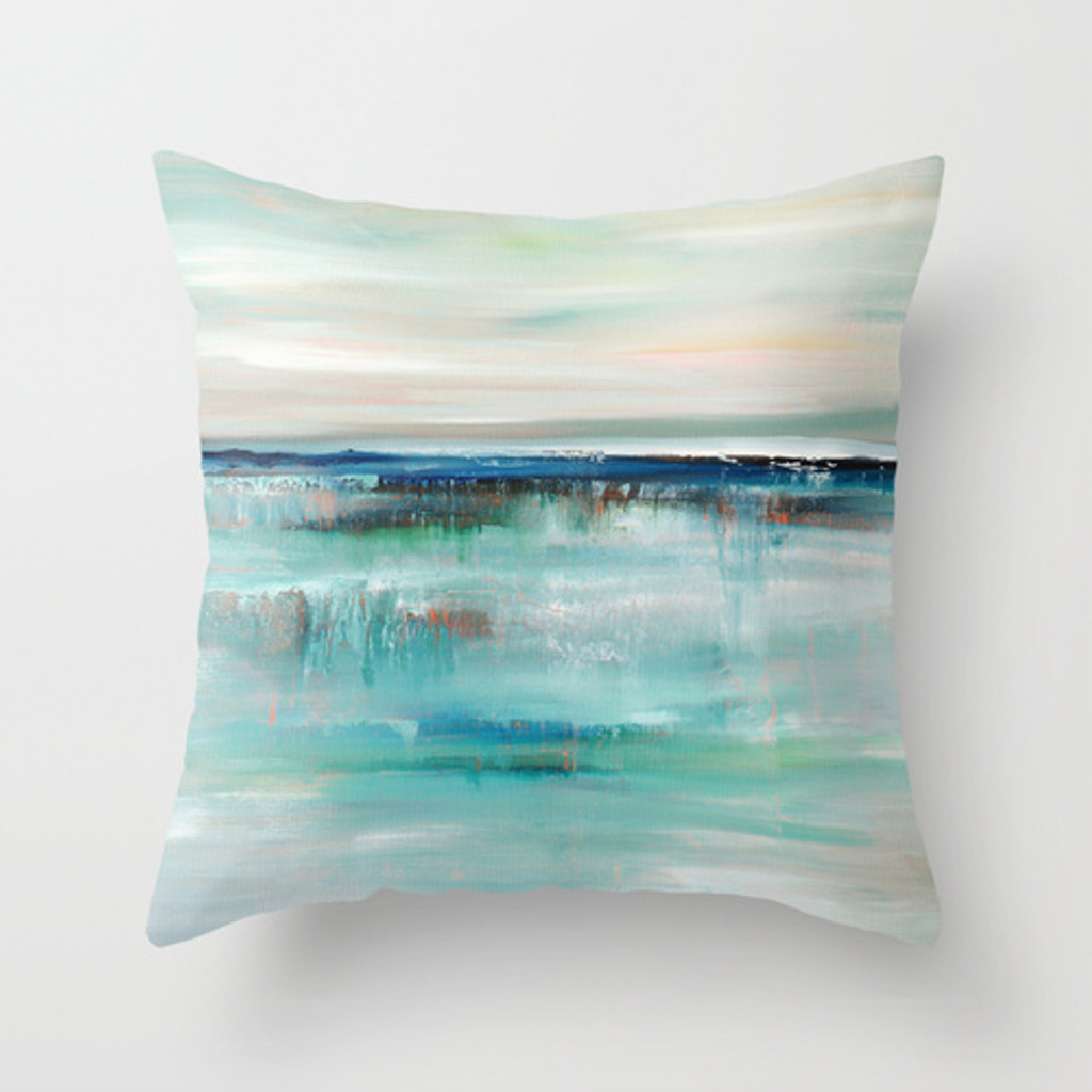 blue and turquoise coastal art pillow cover by Julia Bars