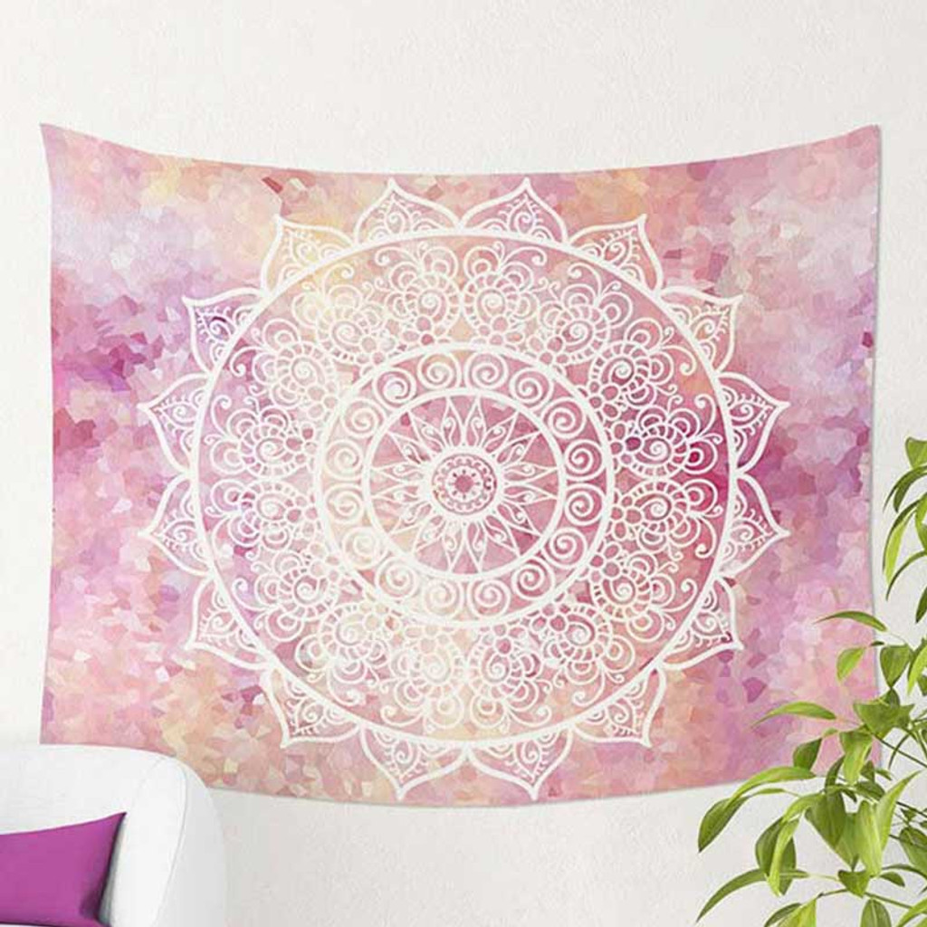 Mandala Tapestry Grey Pink Tapestry Hippie Bohemian Floral