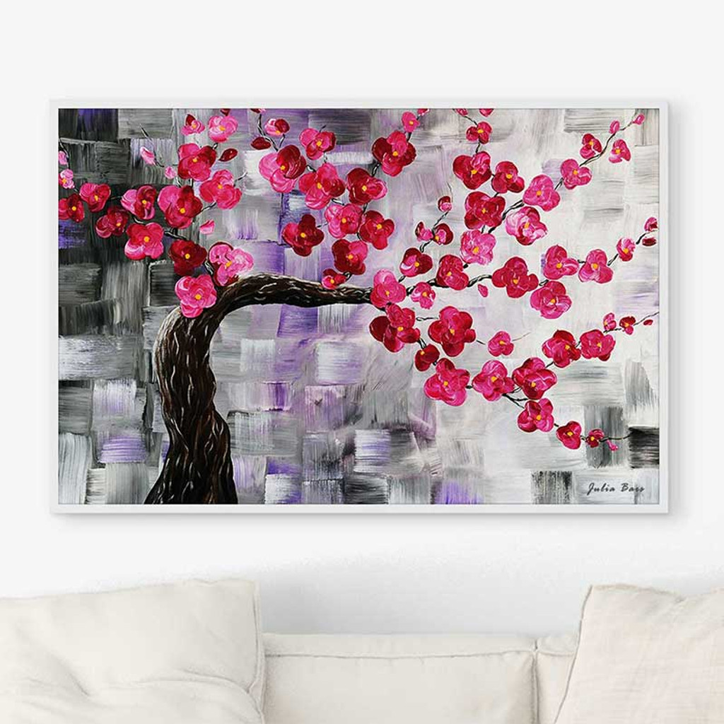 picture Tree Paintings With Purple Background floral art print pink purple gray peach tree painting