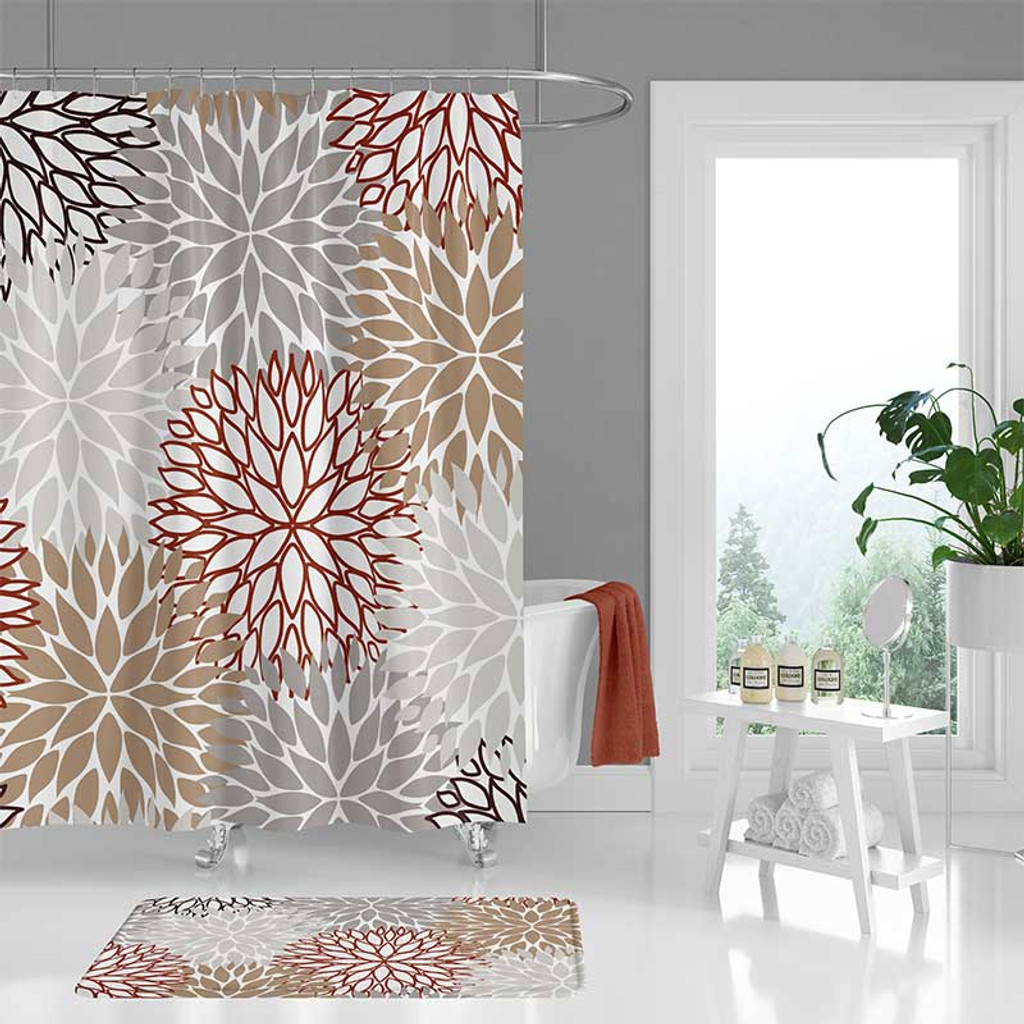 red and cream shower curtain
